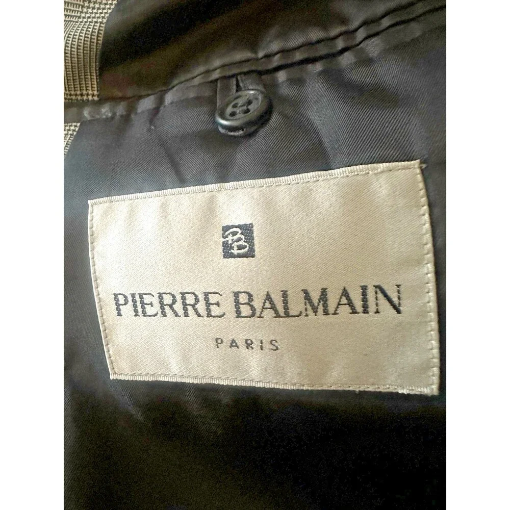 Vintage PIERRE BALMAIN Paris Men 39L Wool Blazer Jacket Designer Grey Glen Plaid